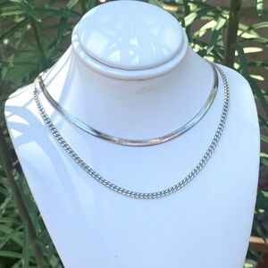 Silver Stainless Steel Necklace Set - 2 Necklace Set, Layering Set - Waterproof